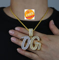 Hip Hop Pendant — Duo-Color Baguette Letter "OG", Yellow Gold Finish, 925 Sterling Silver