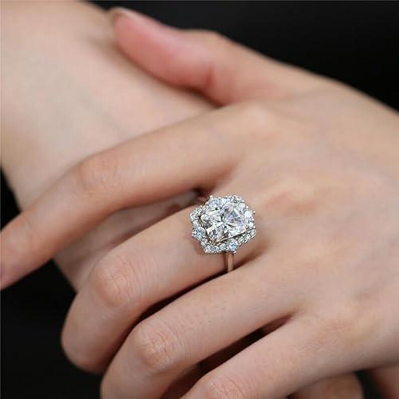 Bridal Ring Set — Radiant Cut Halo Moissanite
