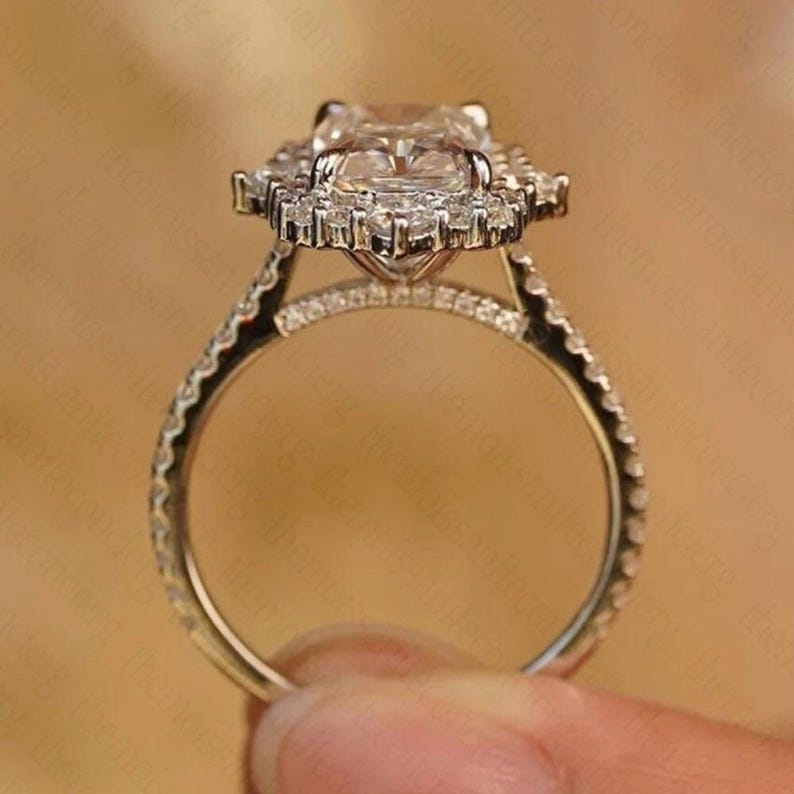 Bridal Ring Set — Radiant Cut Halo Moissanite