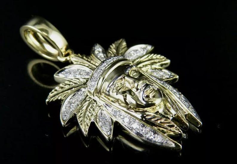 Hip Hop Pendant — Chief Head Medallion, Yellow Gold Finish, 925 Sterling Silver