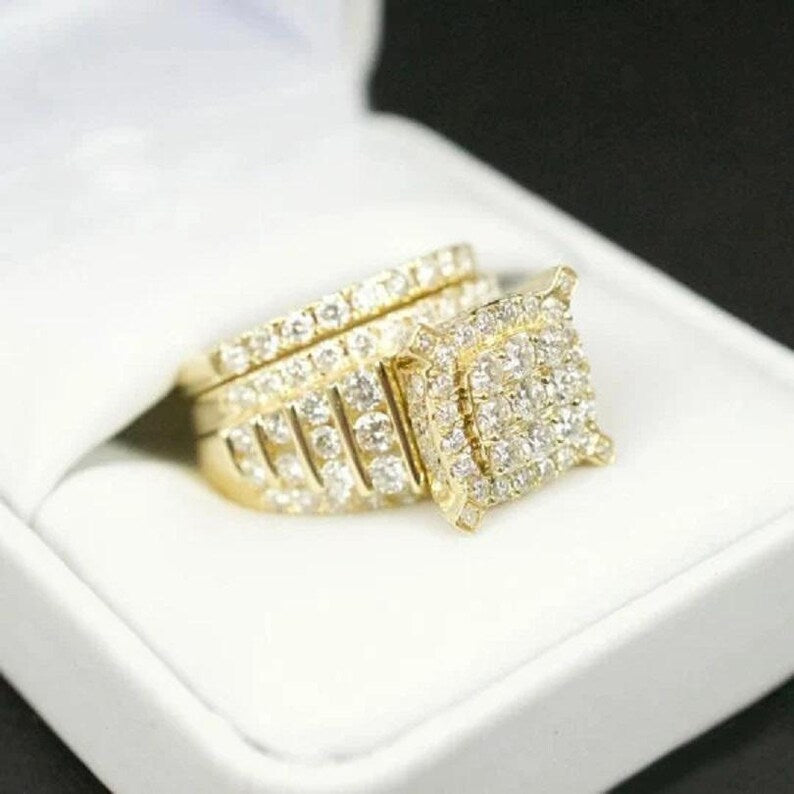 Bridal Ring Set — Vintage Cluster Moissanite