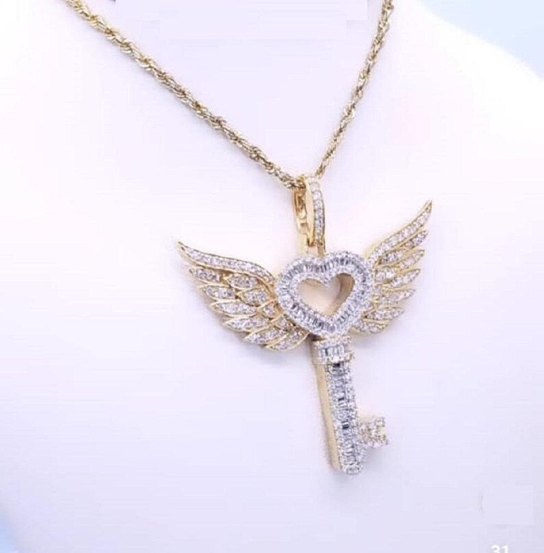 Hip Hop Pendant — Winged Heart Pendant, Yellow Gold Finish, 925 Sterling Silver