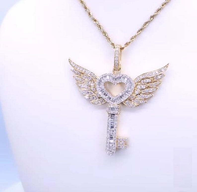 Hip Hop Pendant — Winged Heart Pendant, Yellow Gold Finish, 925 Sterling Silver