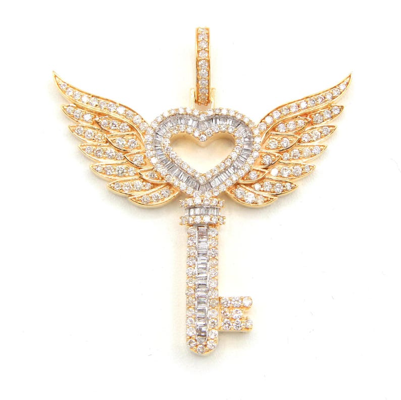 Hip Hop Pendant — Winged Heart Pendant, Yellow Gold Finish, 925 Sterling Silver