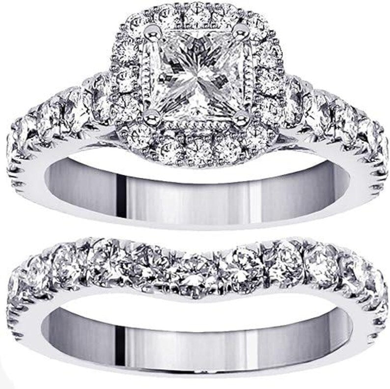 Bridal Ring Set — Princess Cut Heirloom Moissanite, Yellow Gold Finish, 925 Sterling Silver (2-Piece)