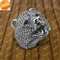 Men's Ring — Bear Head Design, Yellow Gold Finish, 925 Sterling Silver