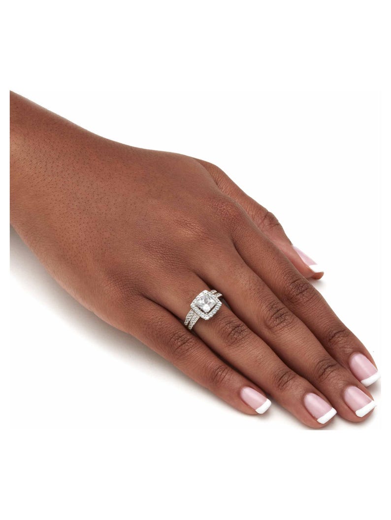 Bridal Ring Set — Vintage Princess Cut Moissanite, Rose Gold Finish, 925 Sterling Silver (2-Piece)