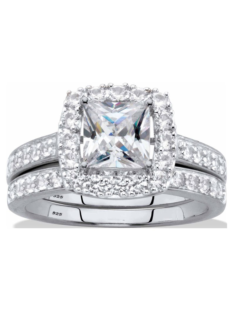 Bridal Ring Set — Vintage Princess Cut Moissanite, Rose Gold Finish, 925 Sterling Silver (2-Piece)