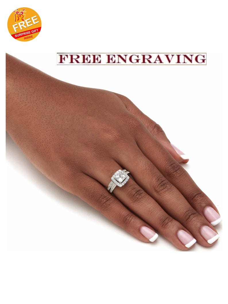 Bridal Ring Set — Vintage Princess Cut Moissanite, Rose Gold Finish, 925 Sterling Silver (2-Piece)