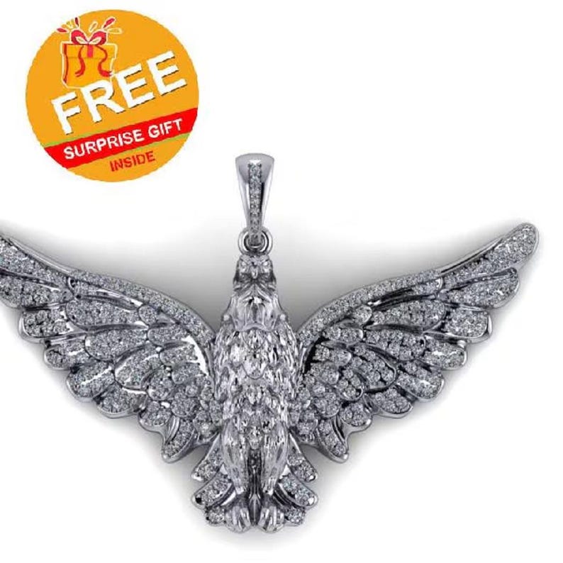Hip Hop Pendant — American Winged Eagle Pendant, Yellow Gold Finish, 925 Sterling Silver