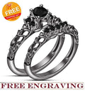 Bridal Ring Set — Round Cut Black Diamond, Black Rhodium Finish, 925 Sterling Silver (2-Piece)