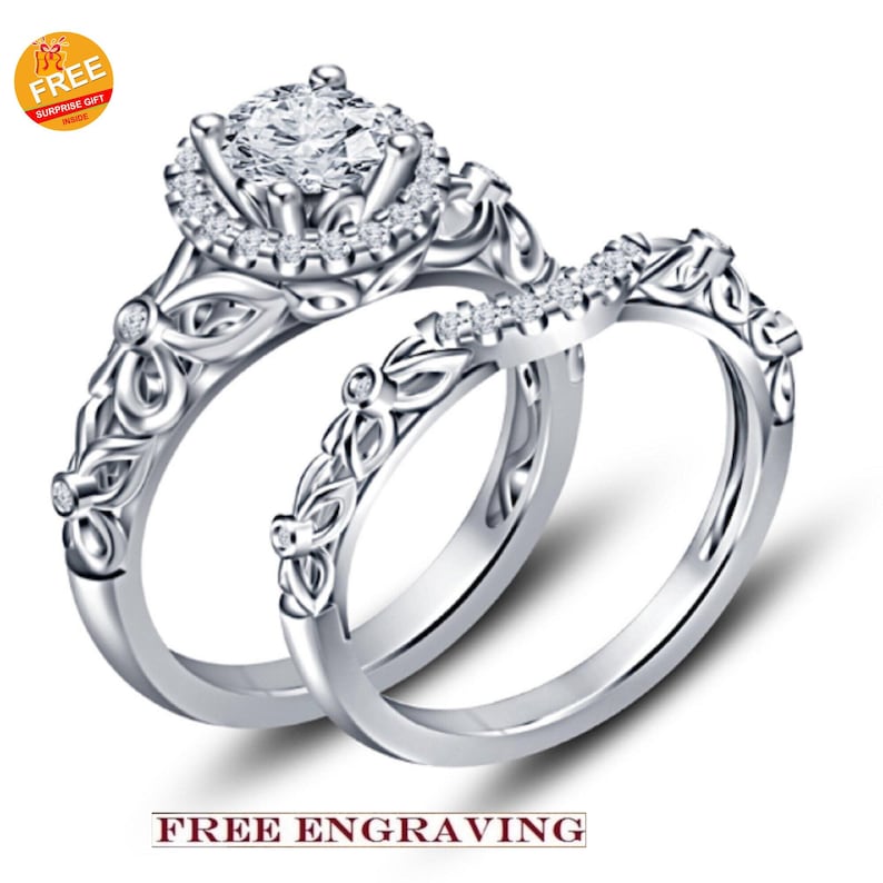 Bridal Ring Set — Round Cut Birthstone Crystal, Yellow Gold Finish, 925 Sterling Silver (2-Piece)