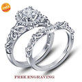 Bridal Ring Set — Round Cut Birthstone Crystal, Yellow Gold Finish, 925 Sterling Silver (2-Piece)