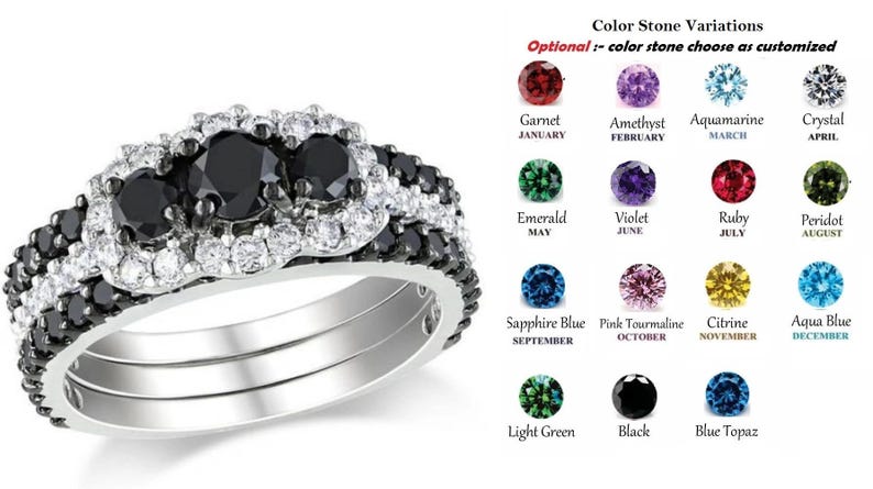 Bridal Ring Set — Black & White Striped Moissanite