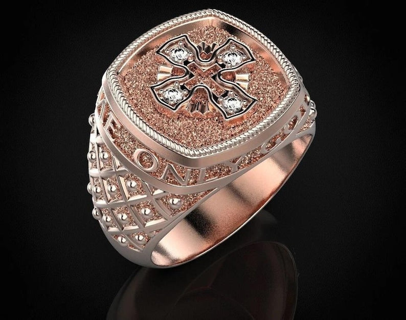 Men's Ring — Moissanite Cross, Yellow Gold Finish, 925 Sterling Silver