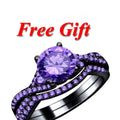 Bridal Ring Set — Purple Amethyst Round Cut, Black Gold Finish, 925 Sterling Silver (2-Piece)