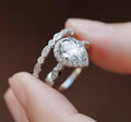 Bridal Ring Set — Pear Shape Moissanite, White Gold Finish, 925 Sterling Silver (2-Piece)