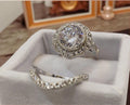 Bridal Ring Set — Vintage Round Moissanite, White Gold Finish, 925 Sterling Silver (2-Piece)