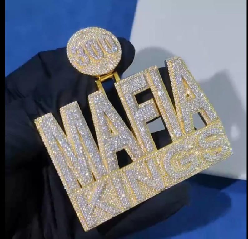 Hip Hop Pendant — "Mafia Kings" Gangster Logo, Yellow Gold Finish, 925 Sterling Silver