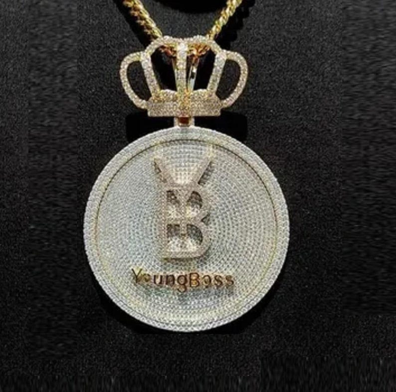 Hip Hop Pendant — "YB Young Boss" Letter Charm, Yellow Gold Finish, 925 Sterling Silver