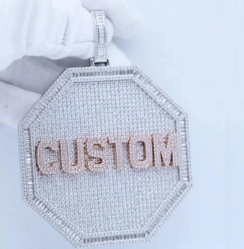 Hip Hop Pendant — Custom Name Baguette & Round Letter, Yellow Gold Finish, 925 Sterling Silver