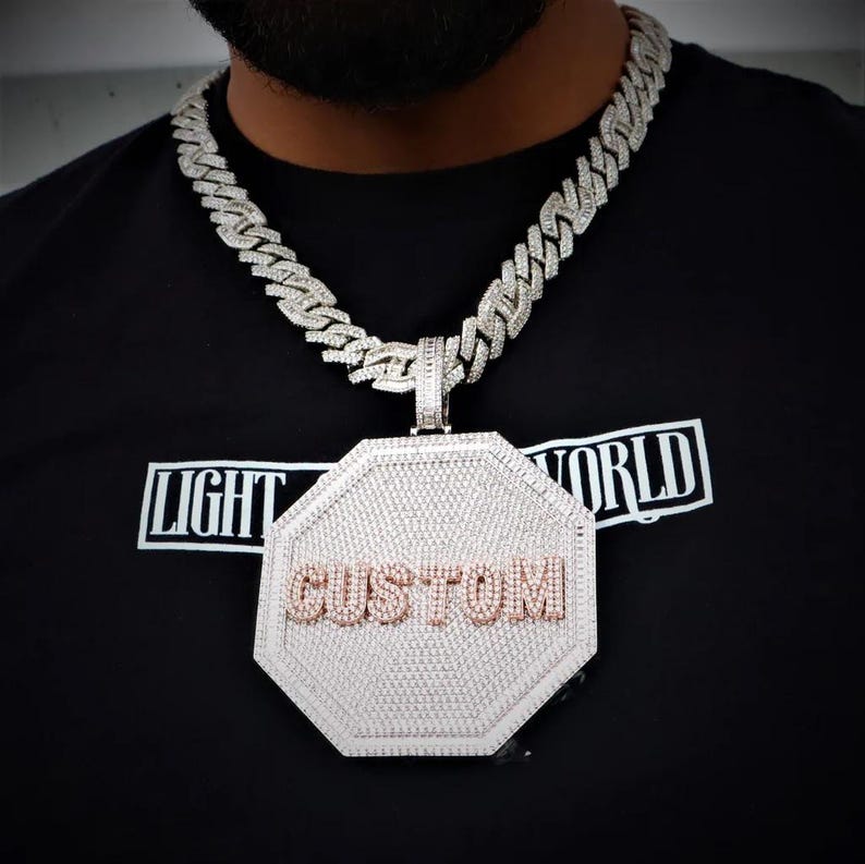 Hip Hop Pendant — Custom Name Baguette & Round Letter, Yellow Gold Finish, 925 Sterling Silver