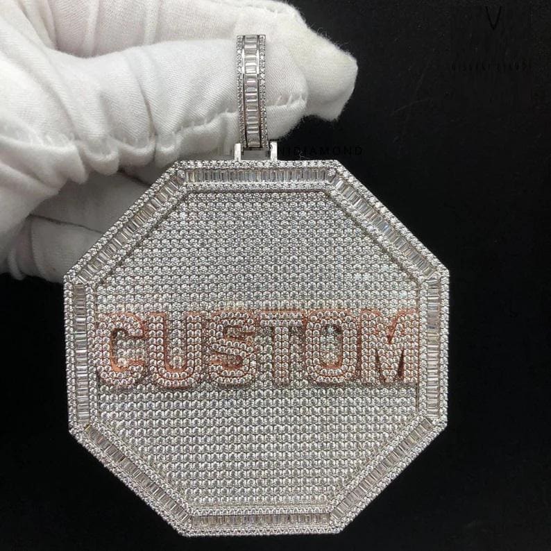 Hip Hop Pendant — Custom Name Baguette & Round Letter, Yellow Gold Finish, 925 Sterling Silver
