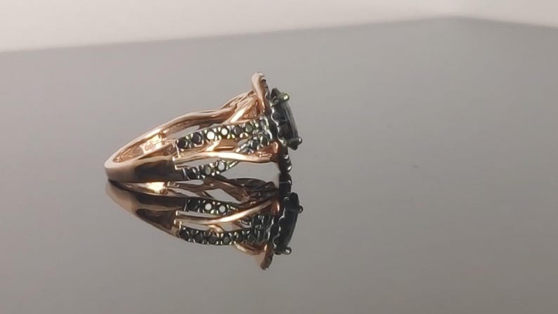 Bridal Ring Set — Oval Cut Black Diamond, Rose Gold Finish, 925 Sterling Silver (2-Piece)