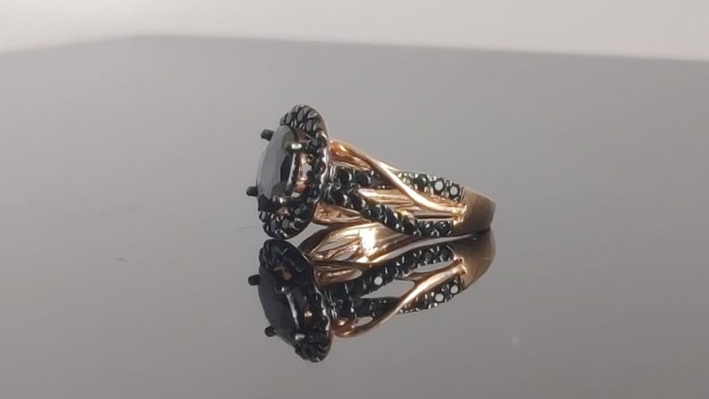 Bridal Ring Set — Oval Cut Black Diamond, Rose Gold Finish, 925 Sterling Silver (2-Piece)