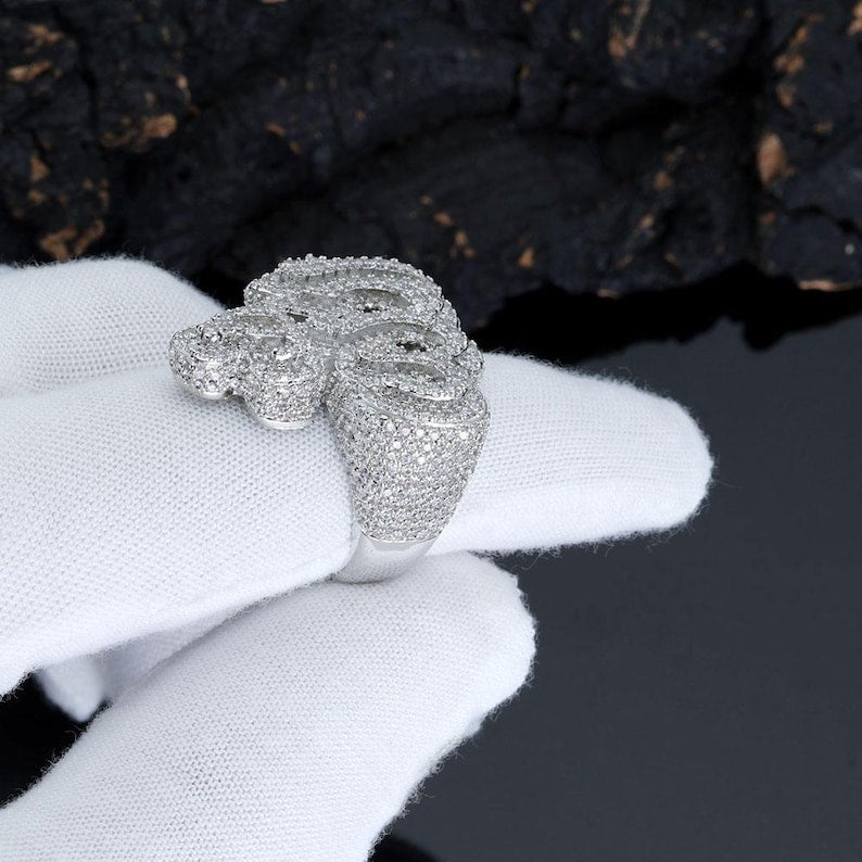 Men's Ring — "Allah" Ice Out Design, White Gold Finish, 925 Sterling Silver