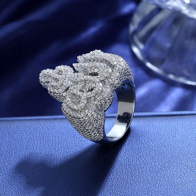 Men's Ring — "Allah" Ice Out Design, White Gold Finish, 925 Sterling Silver