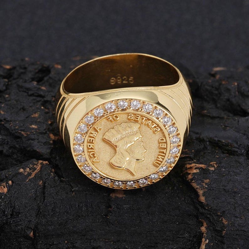 Men's Ring - US Coin Design, Yellow Gold Finish