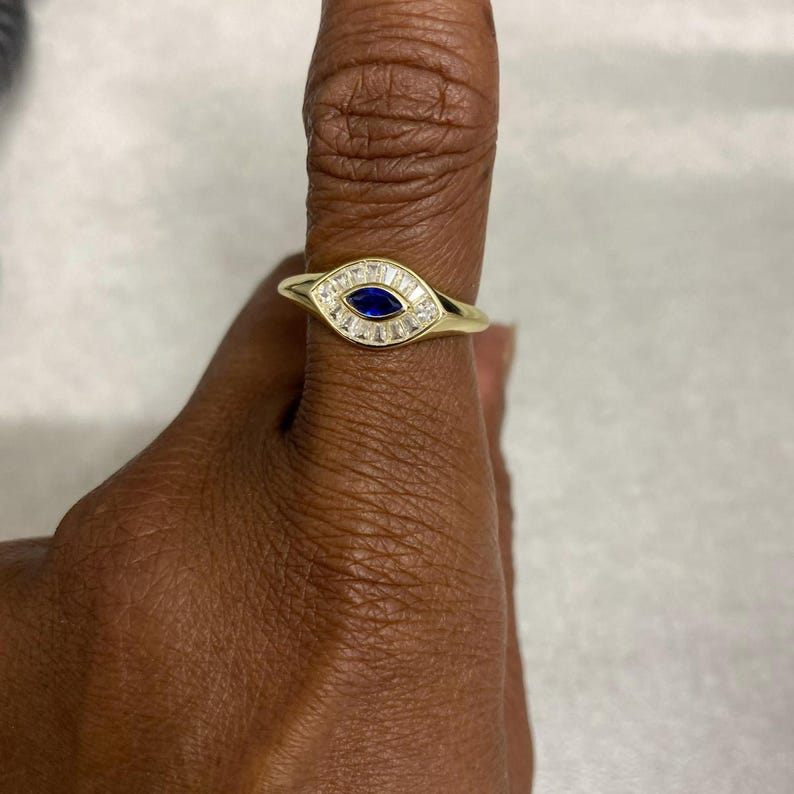 Bridal Ring Set — Evil Eye Baguette Marquise