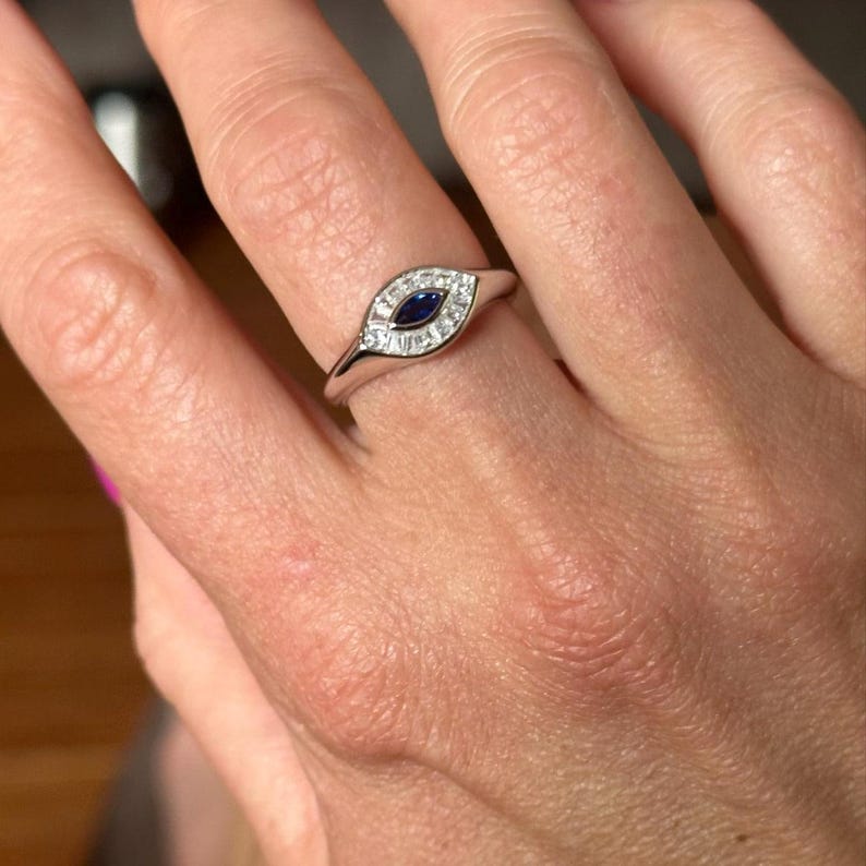 Bridal Ring Set — Evil Eye Baguette Marquise