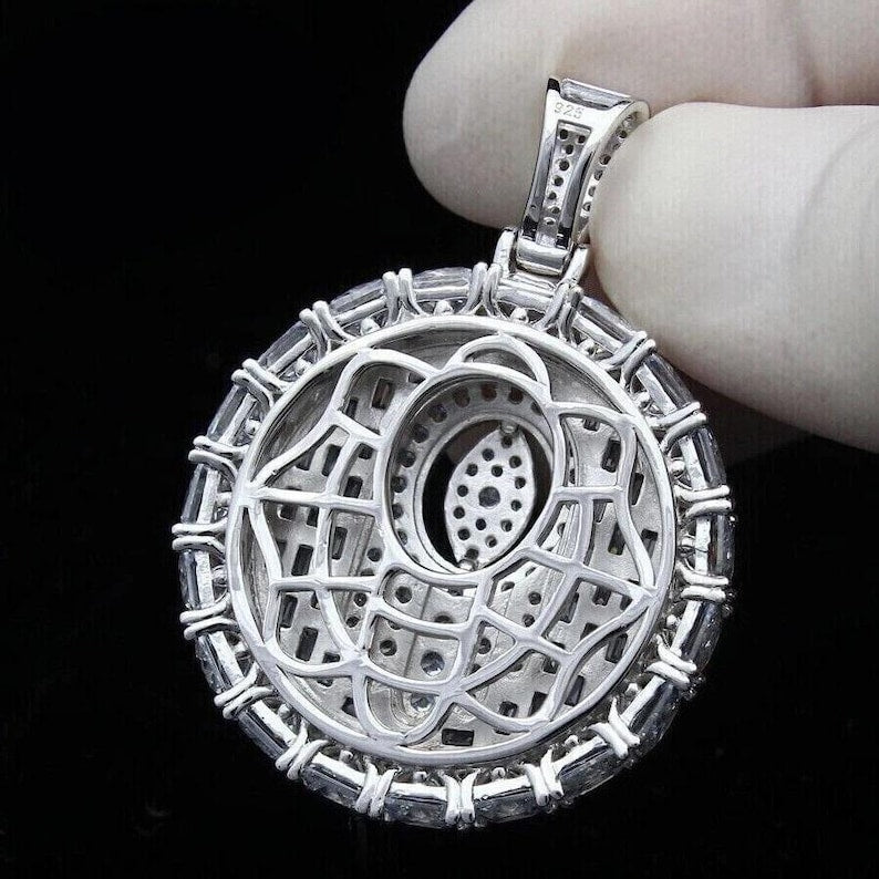 Hip Hop Pendant — Hamsa Hand Evil Eye, White Gold Finish, 925 Sterling Silver