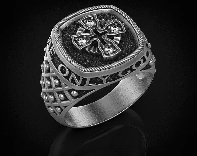Men's Ring — Moissanite Cross, Yellow Gold Finish, 925 Sterling Silver