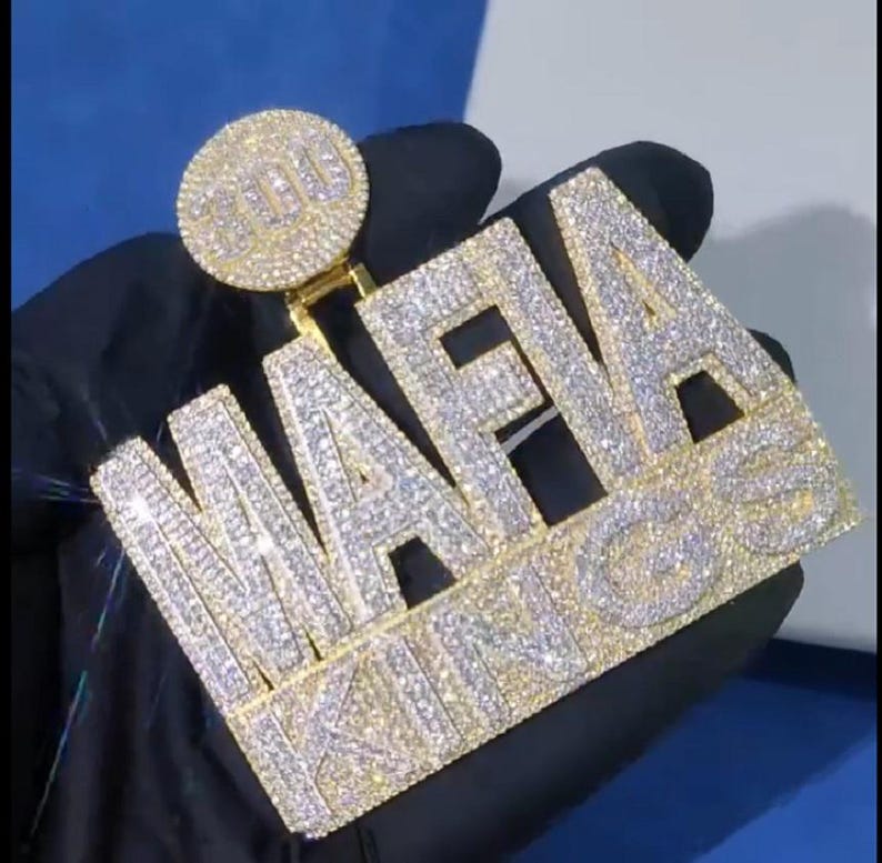 Hip Hop Pendant — "Mafia Kings" Gangster Logo, Yellow Gold Finish, 925 Sterling Silver
