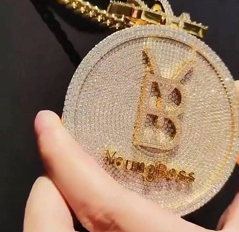 Hip Hop Pendant — "YB Young Boss" Letter Charm, Yellow Gold Finish, 925 Sterling Silver