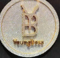 Hip Hop Pendant — "YB Young Boss" Letter Charm, Yellow Gold Finish, 925 Sterling Silver