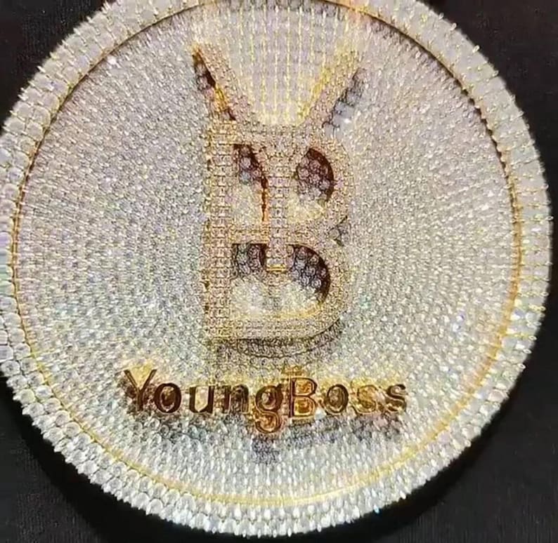 Hip Hop Pendant — "YB Young Boss" Letter Charm, Yellow Gold Finish, 925 Sterling Silver