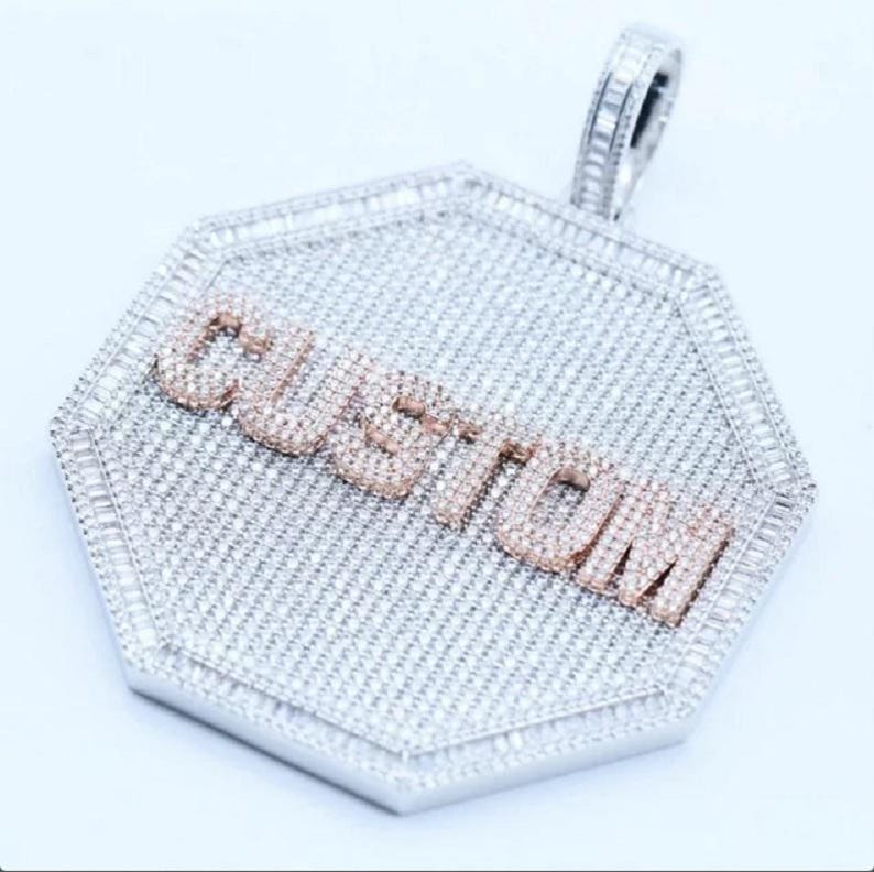 Hip Hop Pendant — Custom Name Baguette & Round Letter, Yellow Gold Finish, 925 Sterling Silver