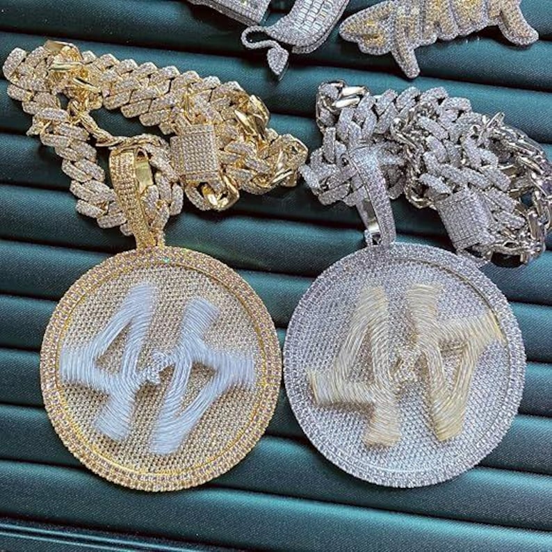 Hip Hop Pendant — Custom Number Spinner Disc, Yellow Gold Finish, 925 Sterling Silver
