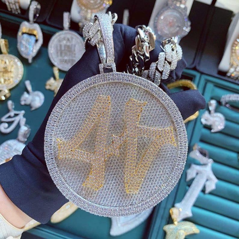 Hip Hop Pendant — Custom Number Spinner Disc, Yellow Gold Finish, 925 Sterling Silver