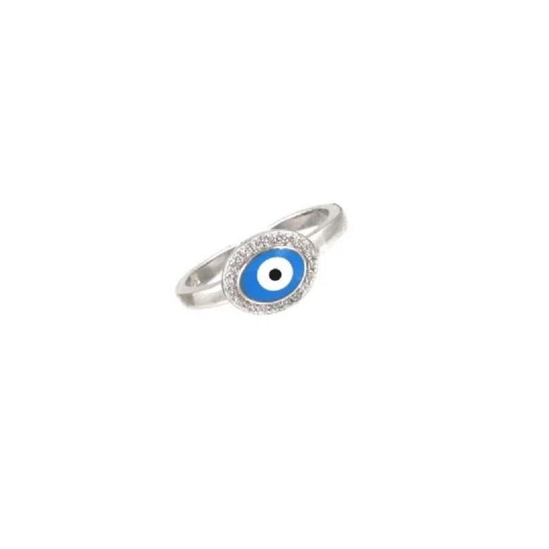 Toe Ring — Evil Eye Protection Charm, White Gold Finish, 925 Sterling Silver