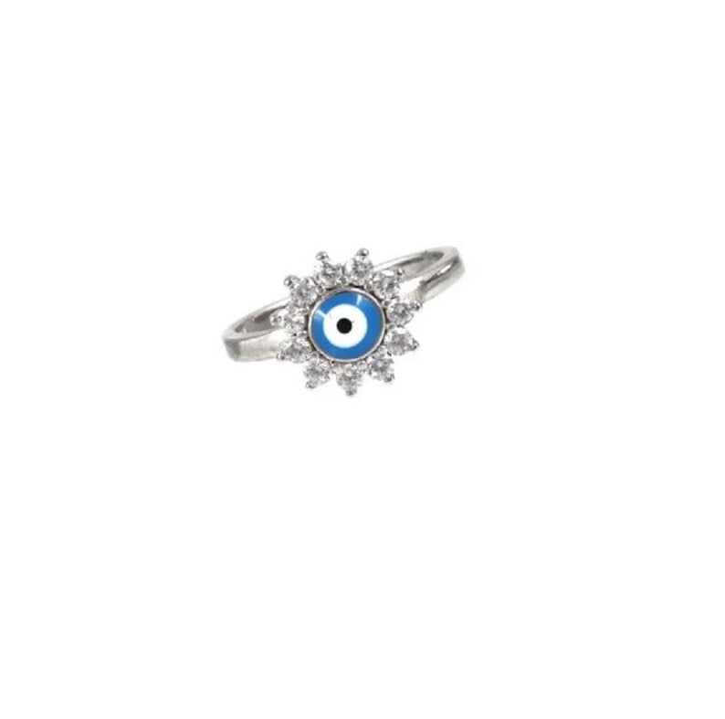 Toe Ring — Evil Eye Protection Charm, White Gold Finish, 925 Sterling Silver