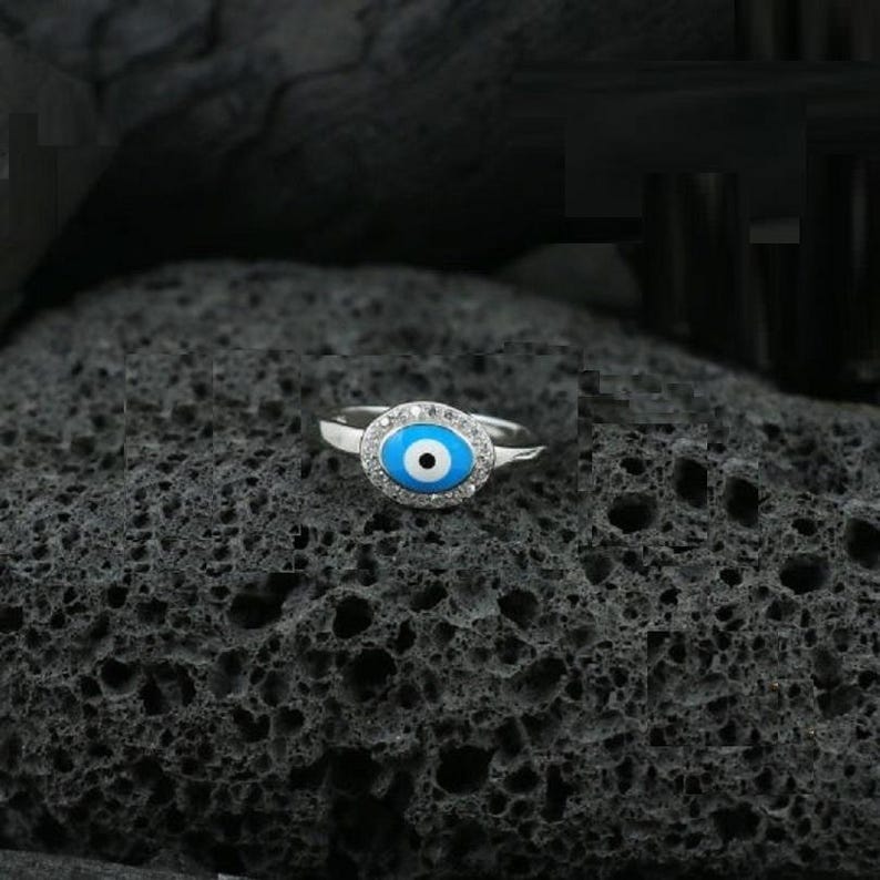 Toe Ring — Evil Eye Protection Charm, White Gold Finish, 925 Sterling Silver