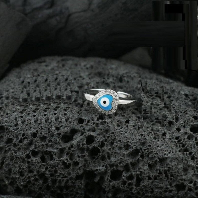 Toe Ring — Evil Eye Protection Charm, White Gold Finish, 925 Sterling Silver