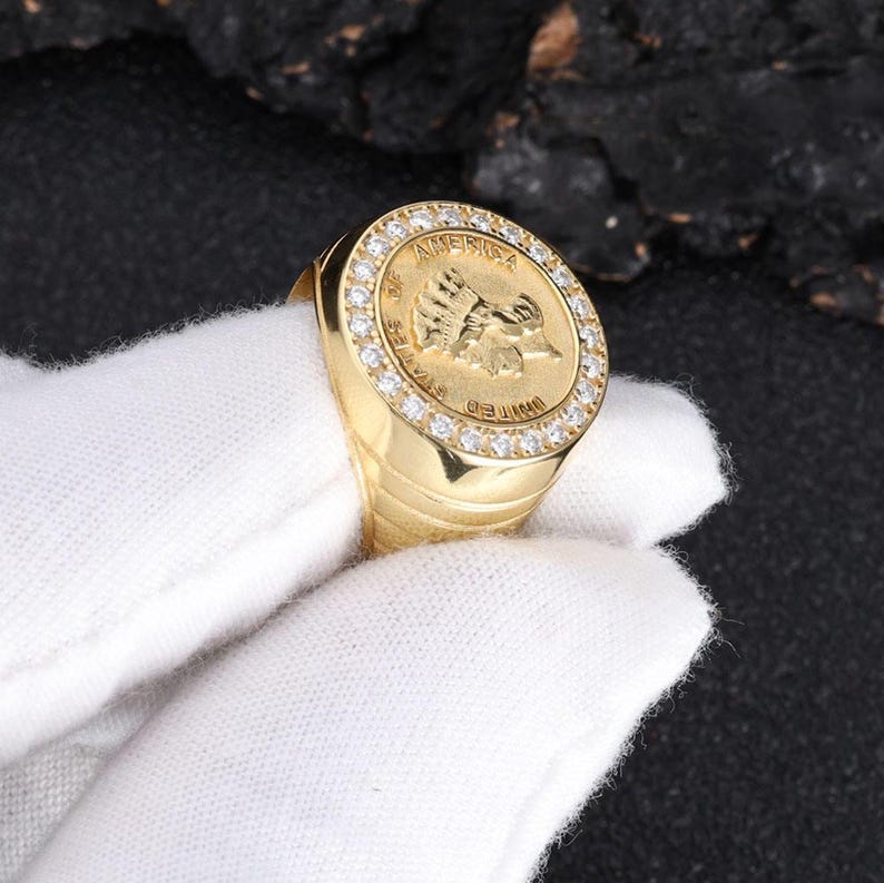 Men's Ring - US Coin Design, Yellow Gold Finish