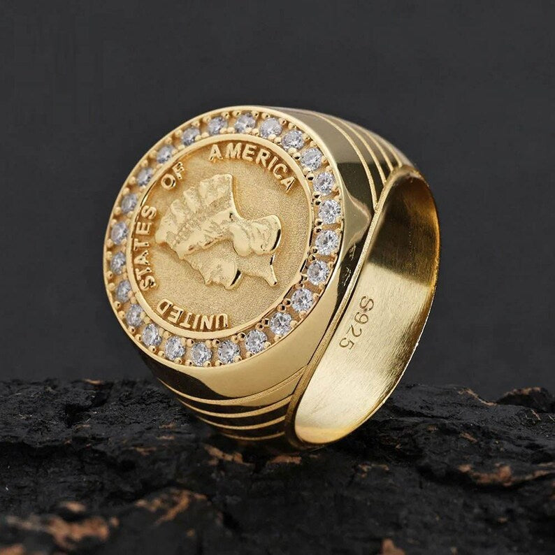 Men's Ring - US Coin Design, Yellow Gold Finish