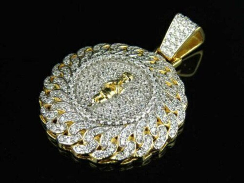 Hip Hop Pendant — Huge Bling Pendant, White Gold Finish, 925 Sterling Silver